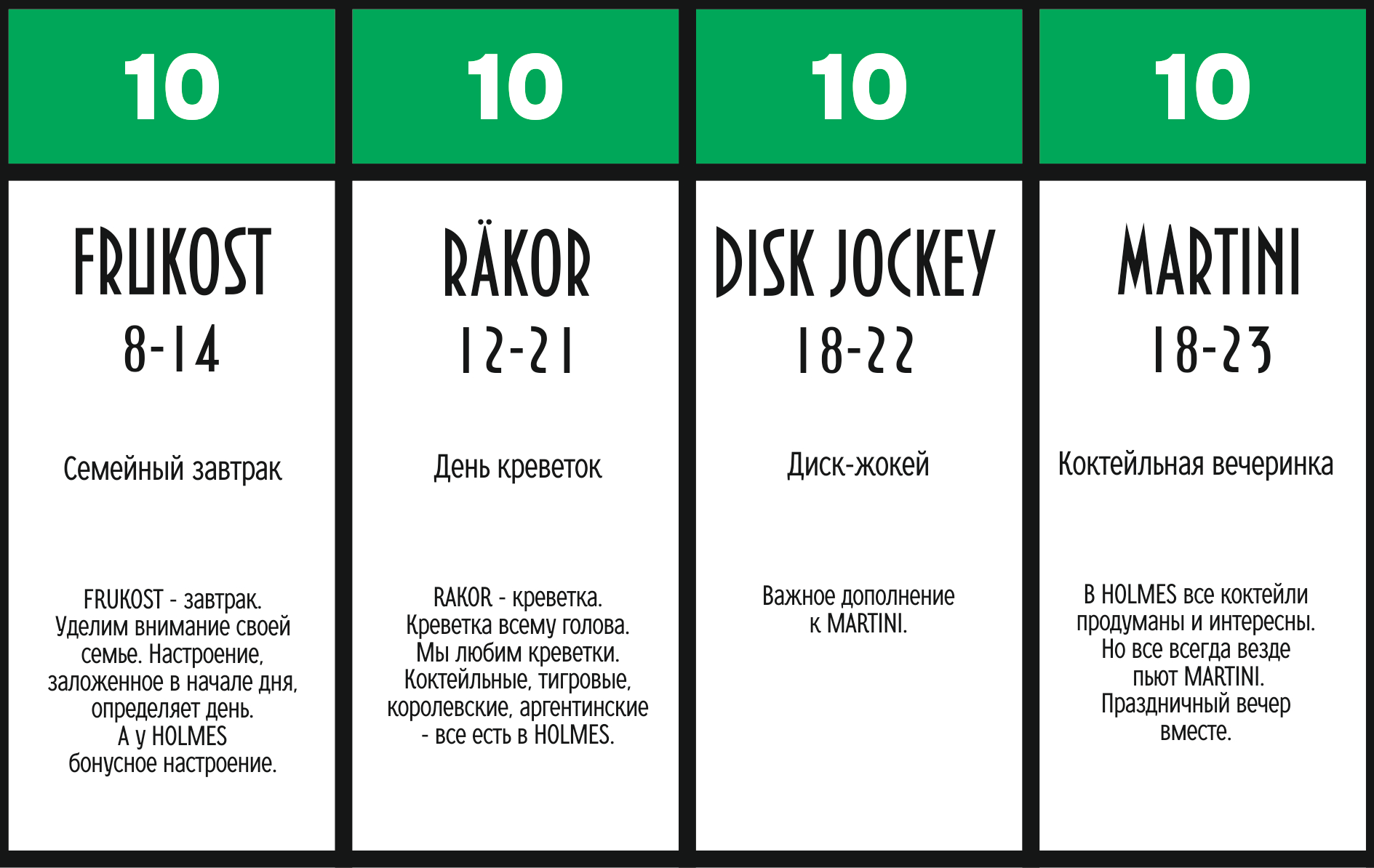 10 октября — Frukost, Räkor, Disk Jockey, Martini